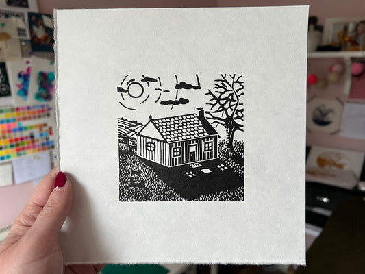 Mini house lino print