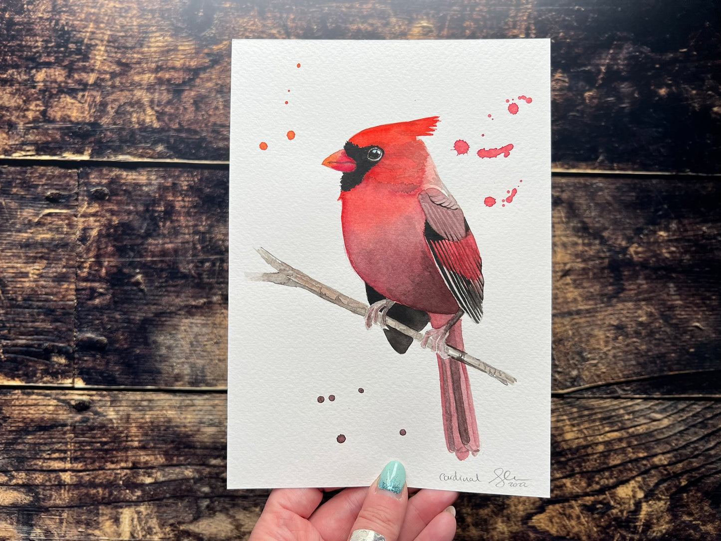 Cardinal watercolour painting - side view - A5