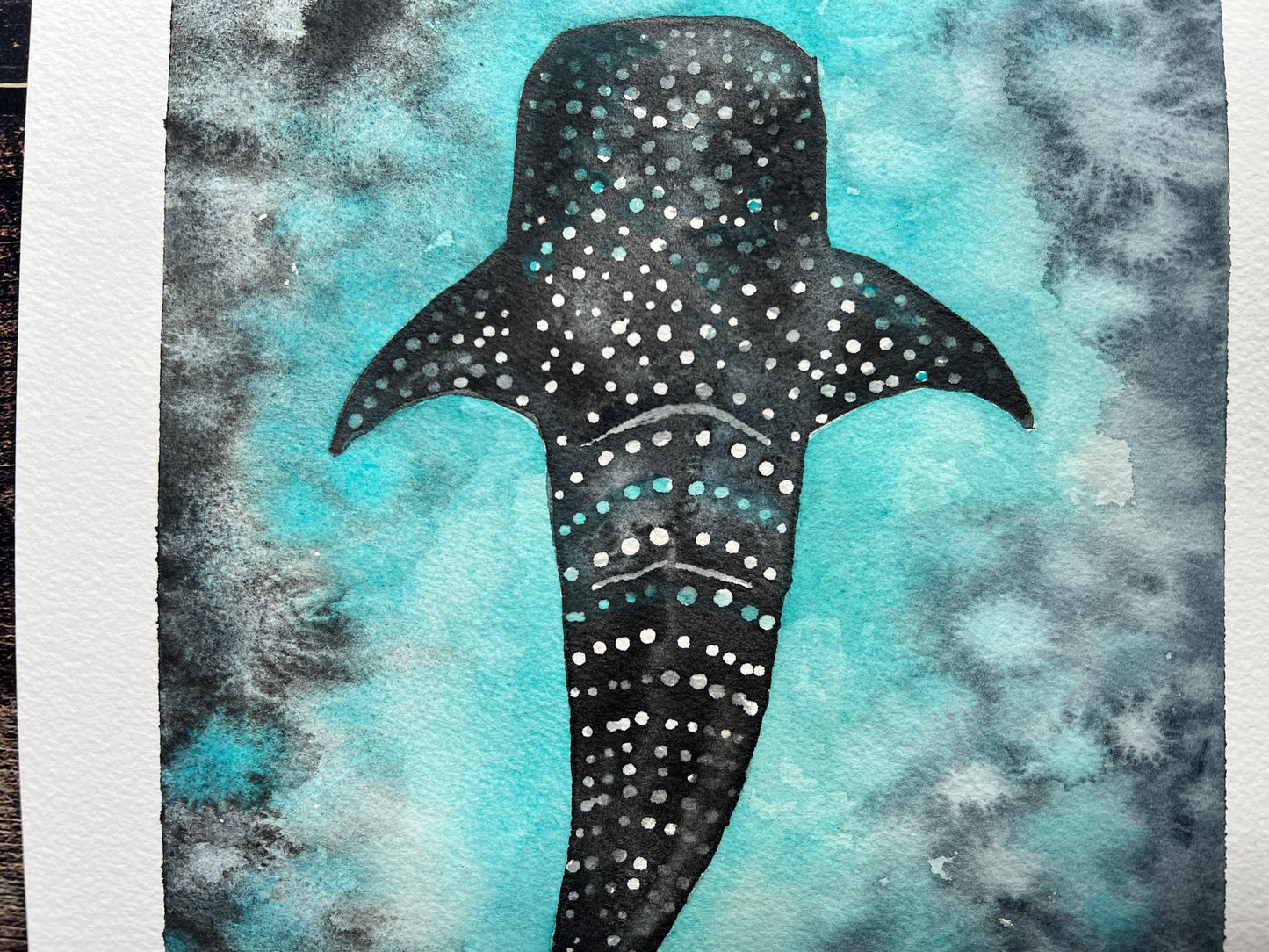Watercolour painting of a whale shark