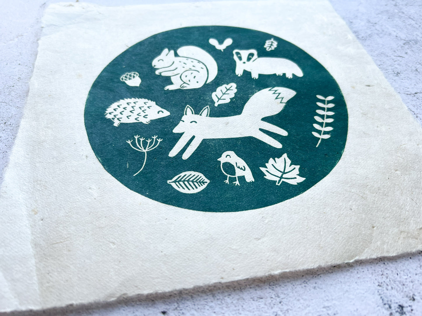 Woodland animals lino print - SALE