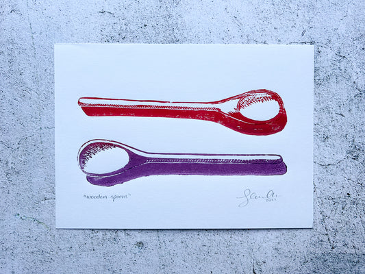 Wooden spoons A5 lino print - SALE