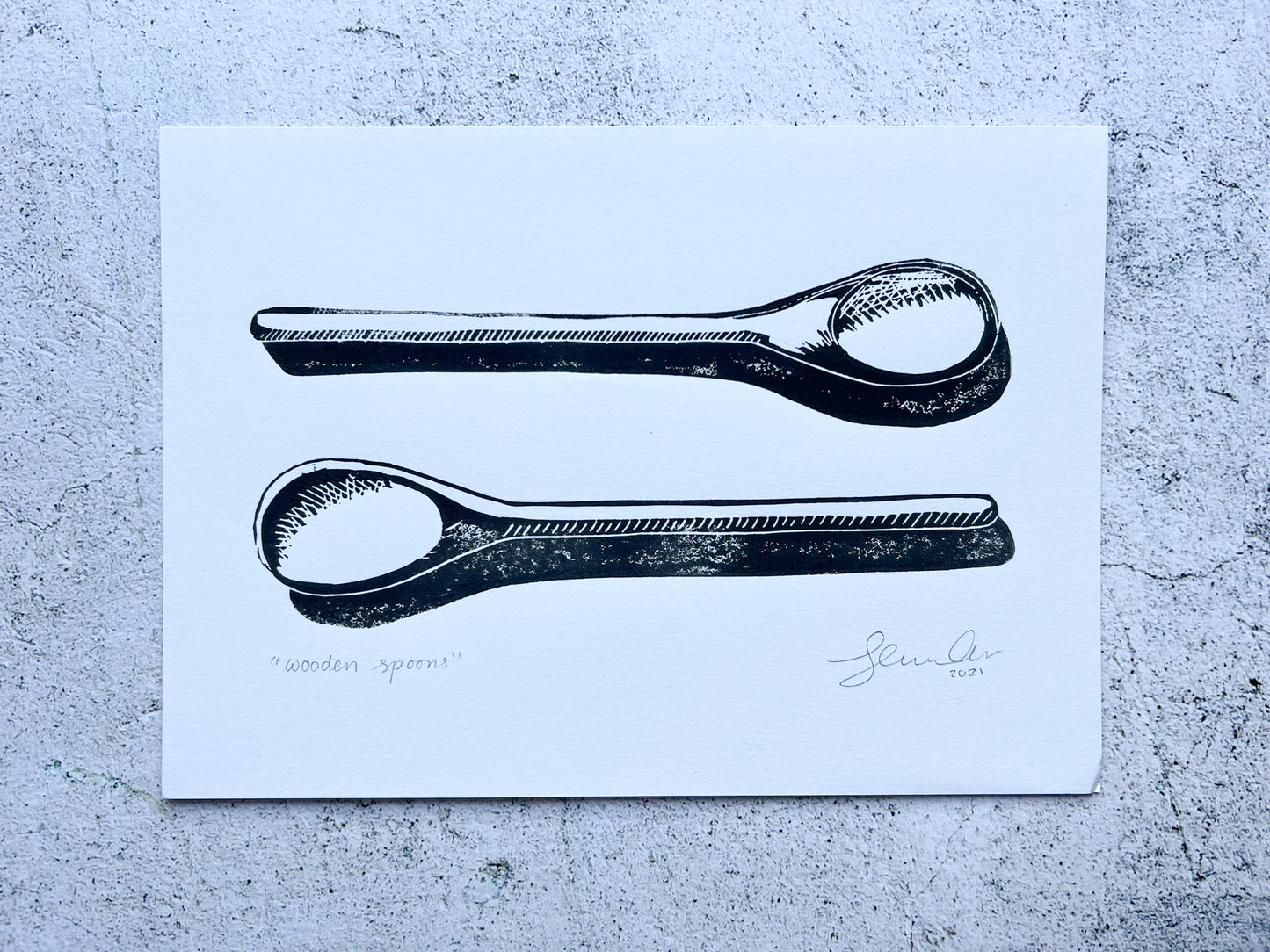 Wooden spoons A5 lino print - SALE