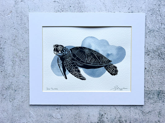 Sea turtle mixed media print - SALE