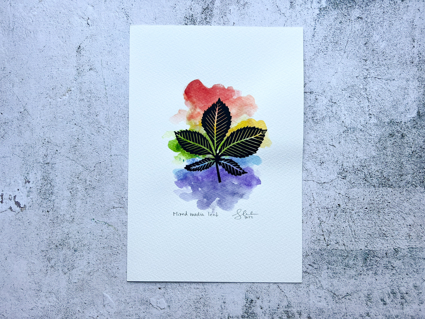 Mixed media leaf print - SALE