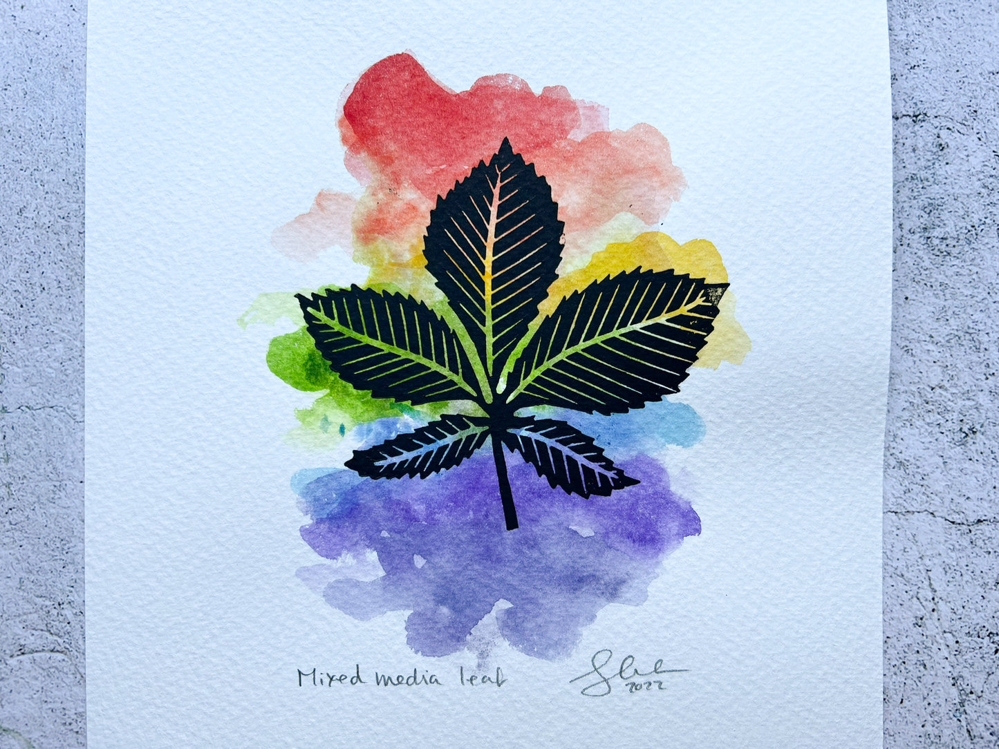 Mixed media leaf print - SALE