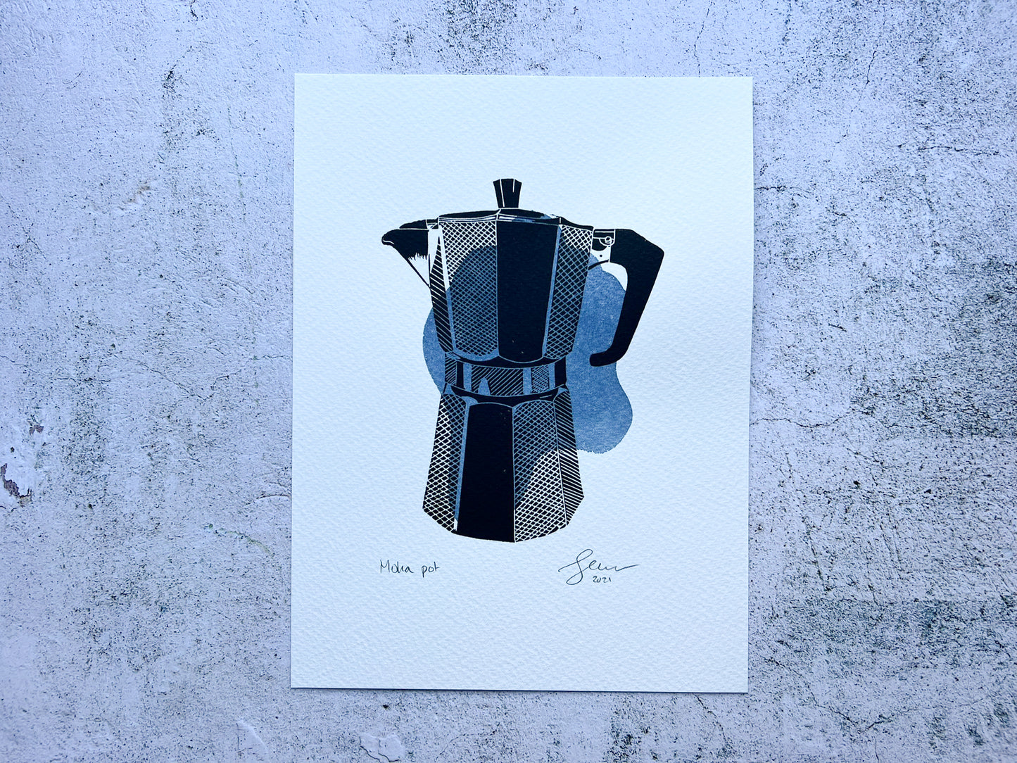 Moka pot mixed media - blue - SALE