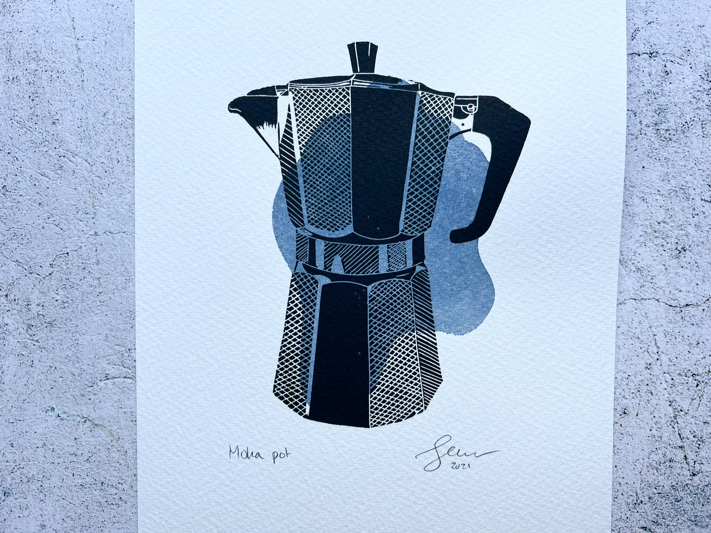 Moka pot mixed media - blue - SALE