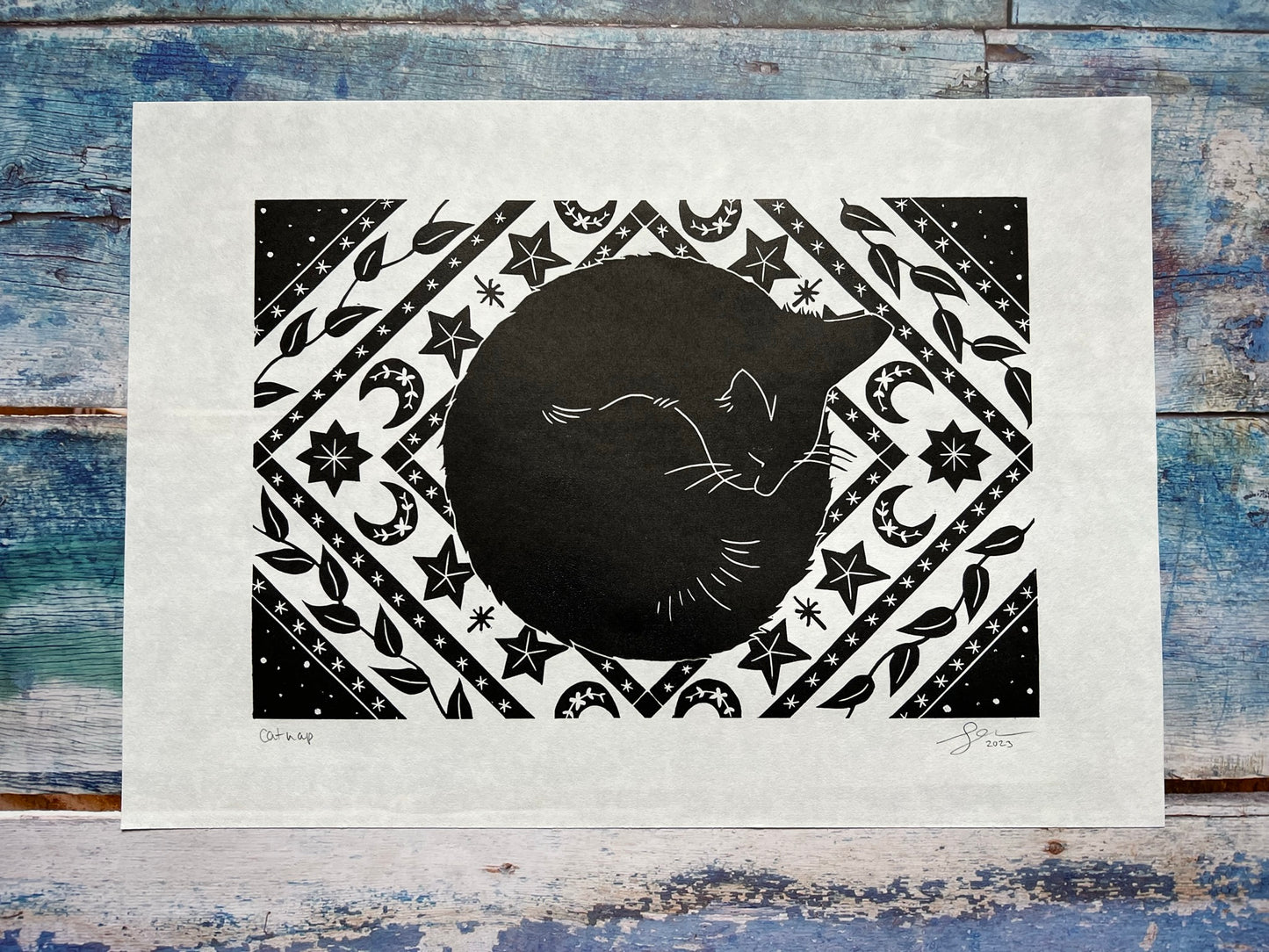 Black cat lino print