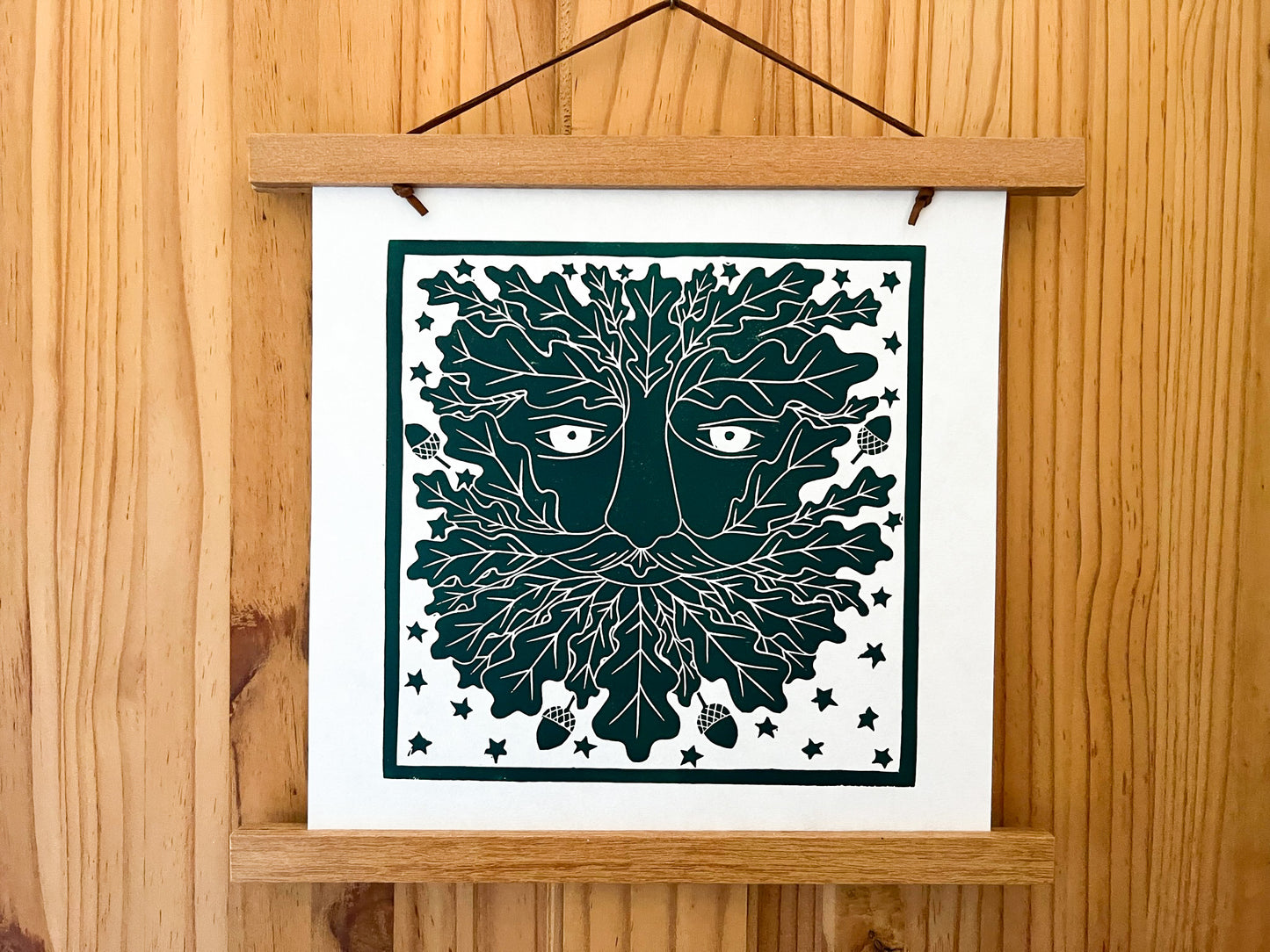 Green man lino print