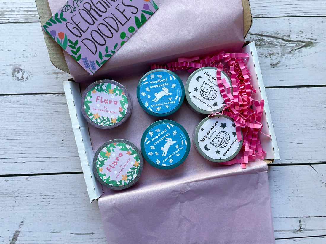 A box with six washi tapes inside