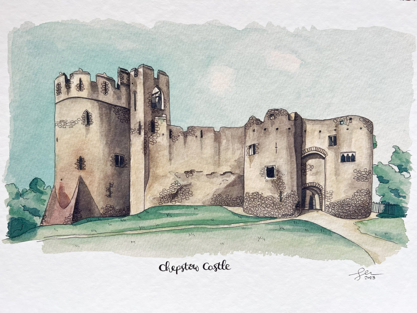 An A4 watercolour print of Chepstow Castle