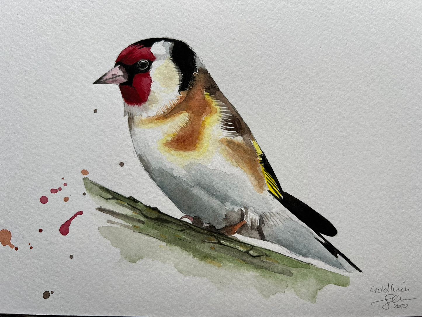 Goldfinch side view - A5 watercolour painting