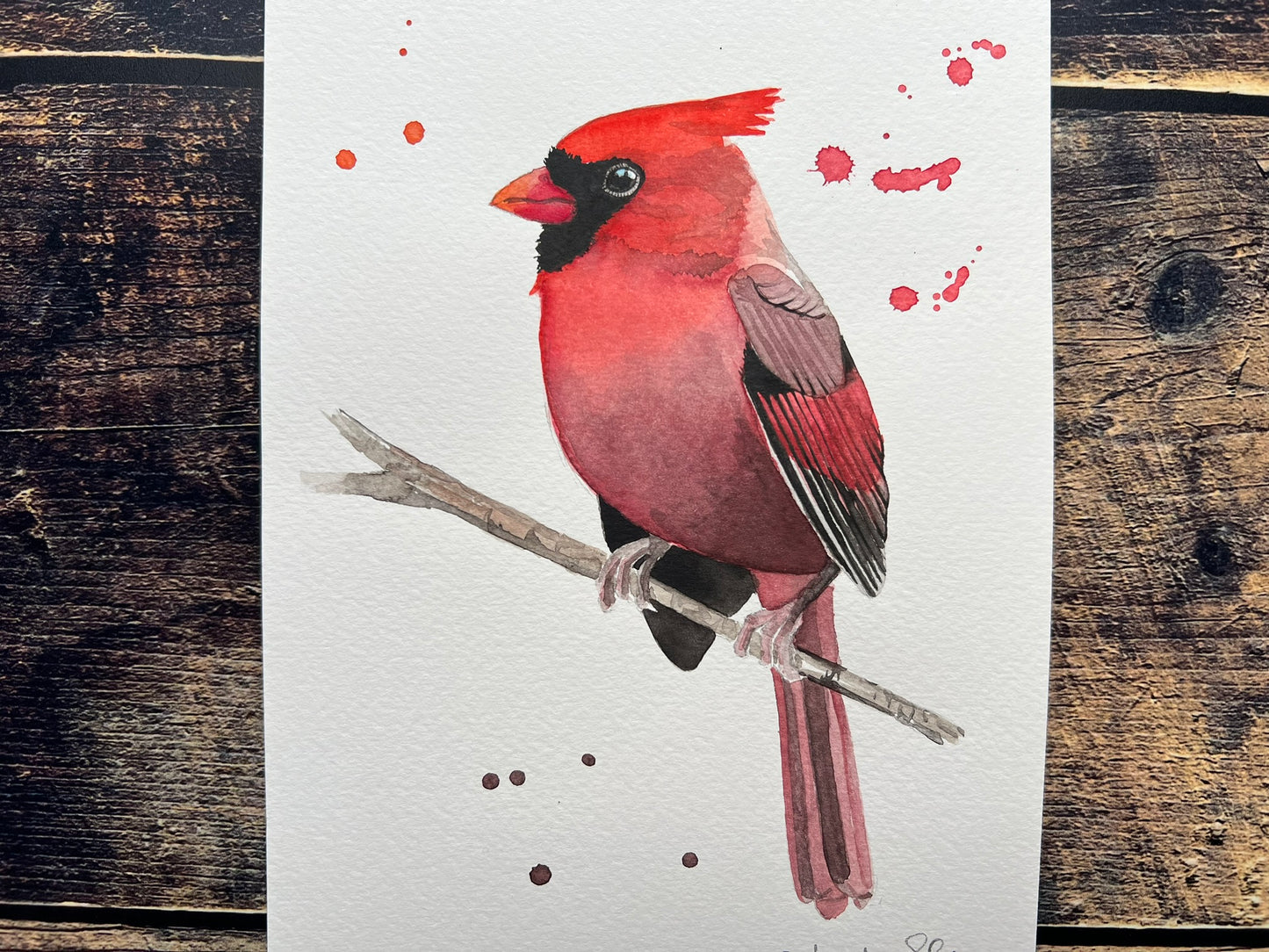 Cardinal watercolour painting - side view - A5