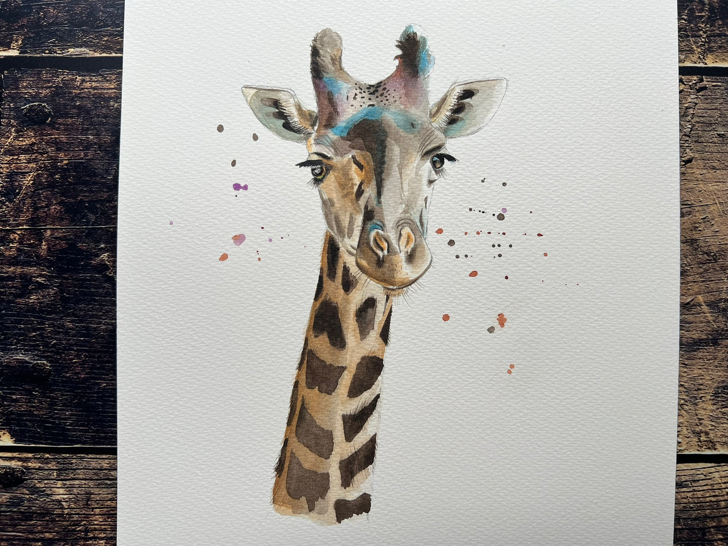 Colourful giraffe watercolour painting