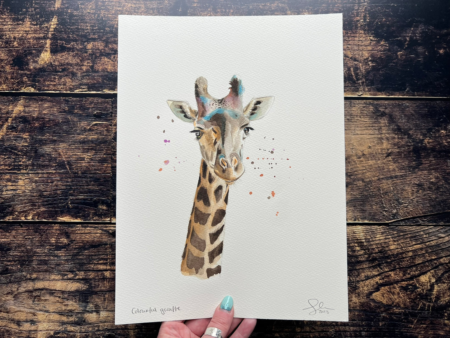 Colourful giraffe watercolour painting