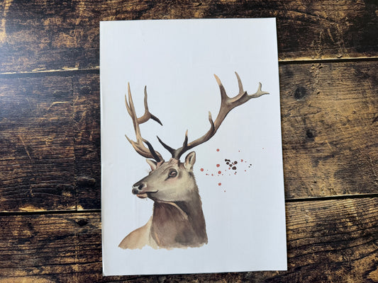 A watercolour print of a stag on rice paper