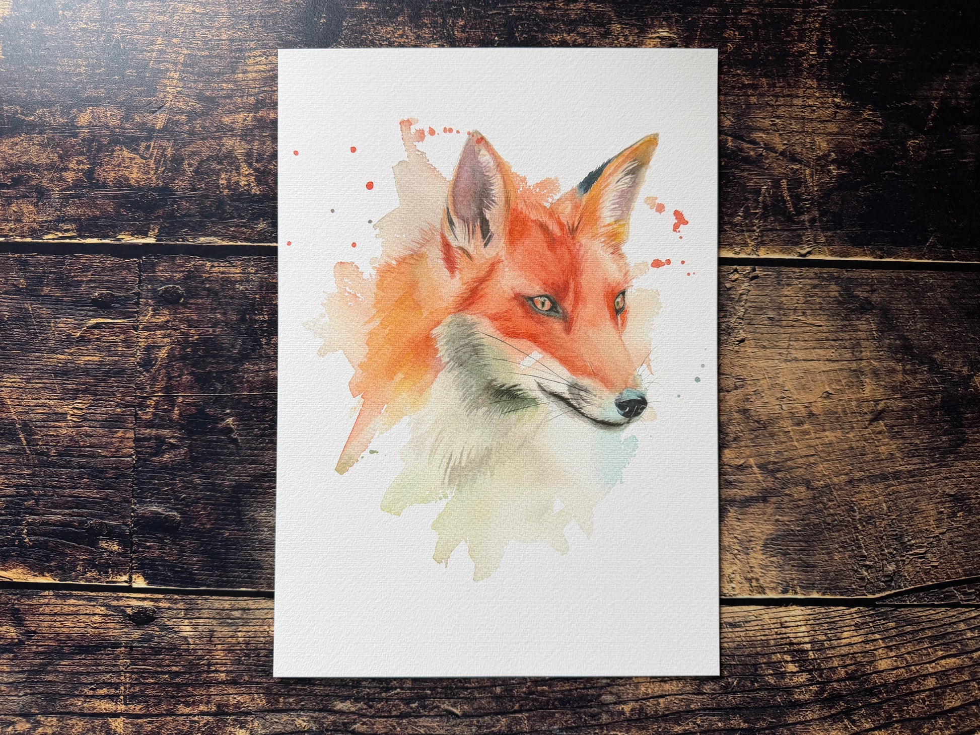 An expressive watercolour print of a fox