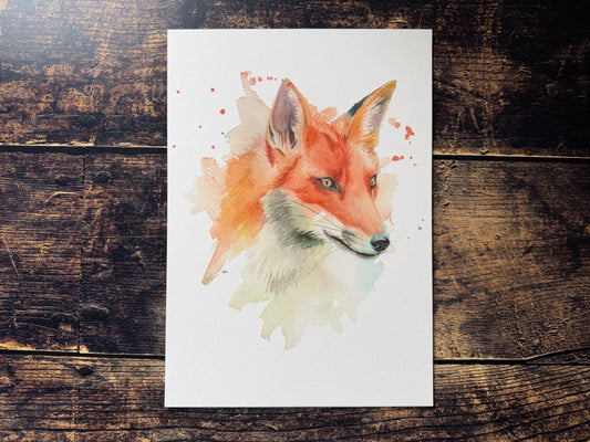 An expressive watercolour print of a fox