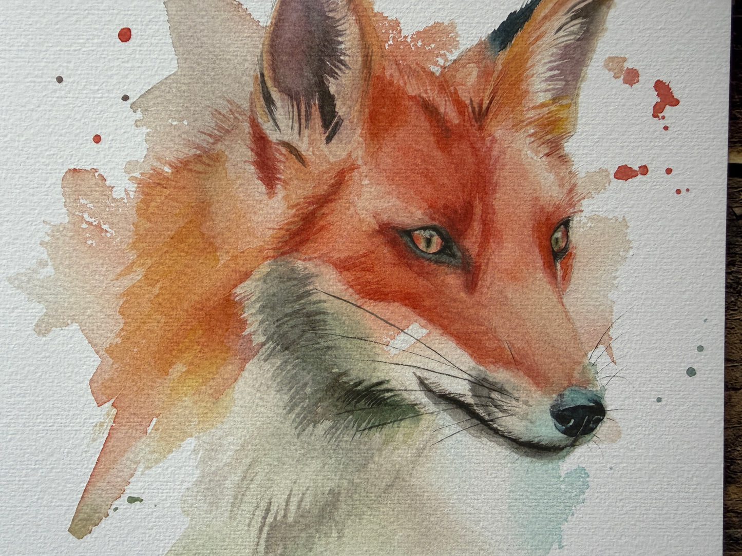 An expressive watercolour print of a fox