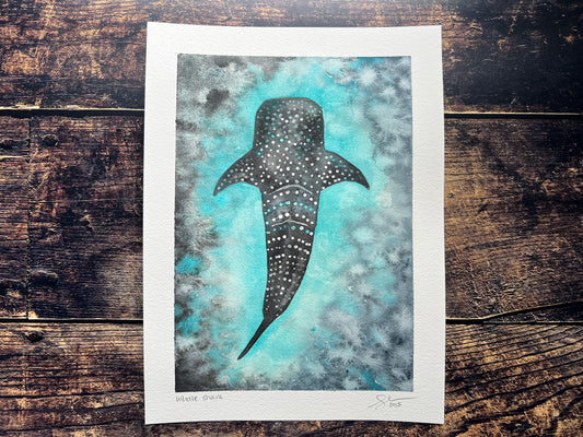 Watercolour painting of a whale shark