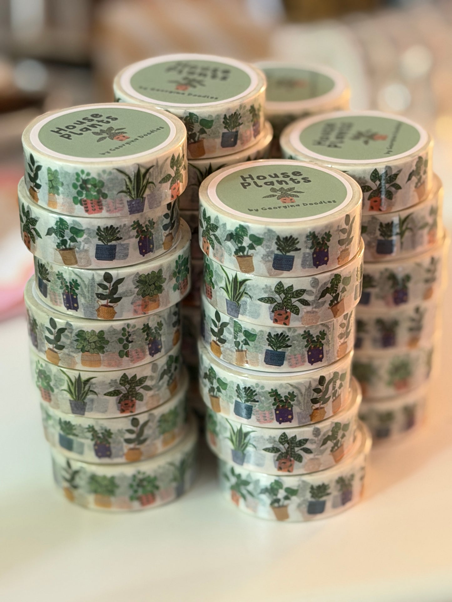 Washi tape close up featuring digitally drawn house plants