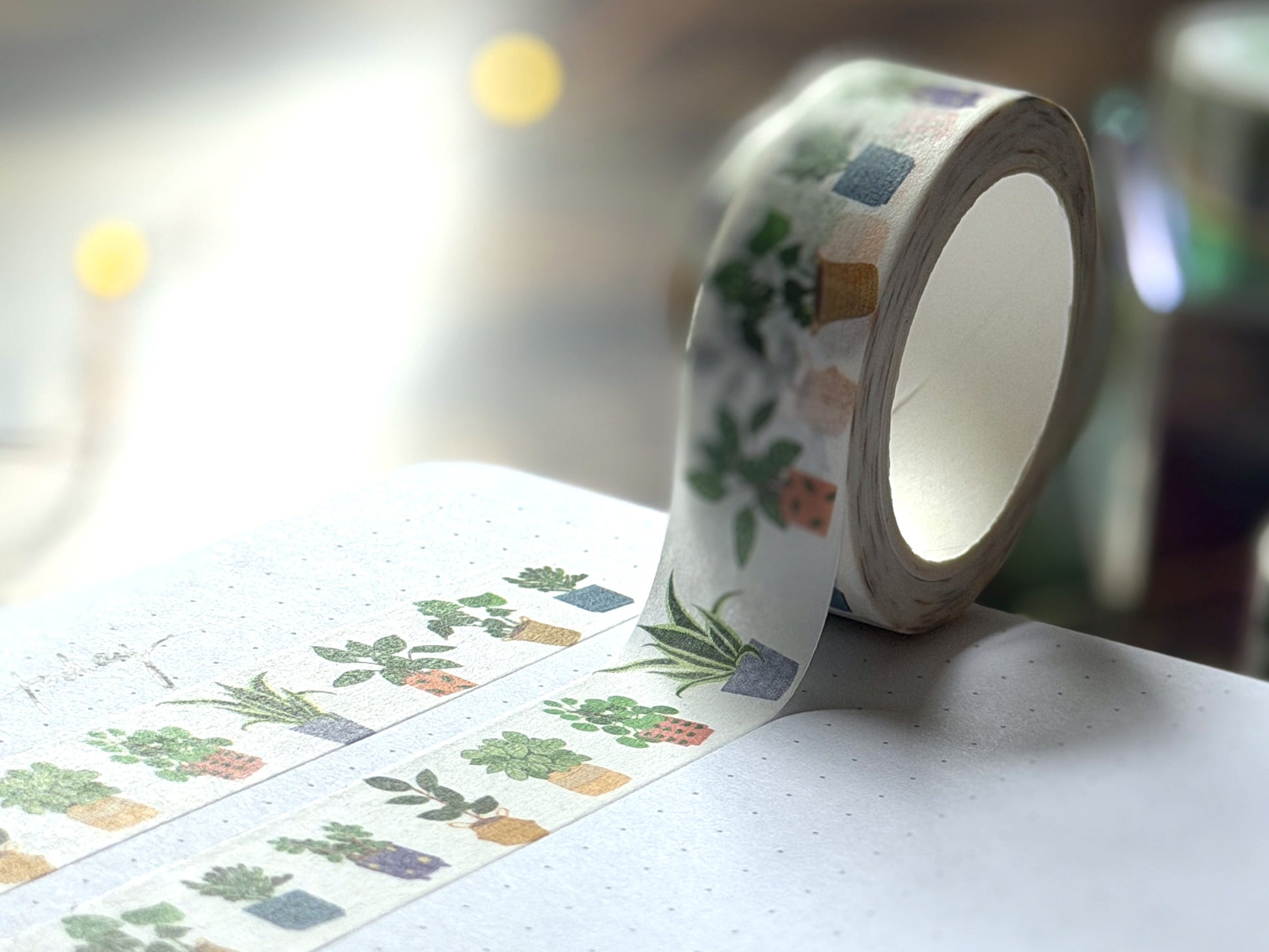 Washi tape close up featuring digitally drawn house plants