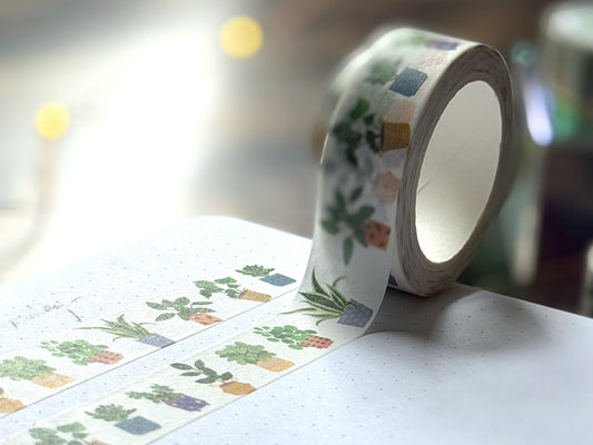 Washi tape close up featuring digitally drawn house plants