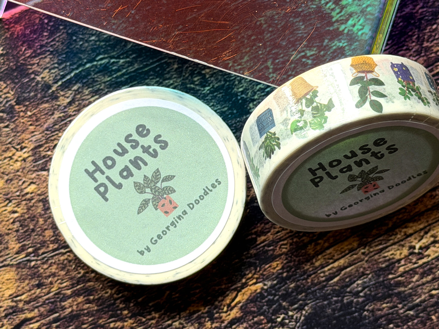 Washi tape close up featuring digitally drawn house plants