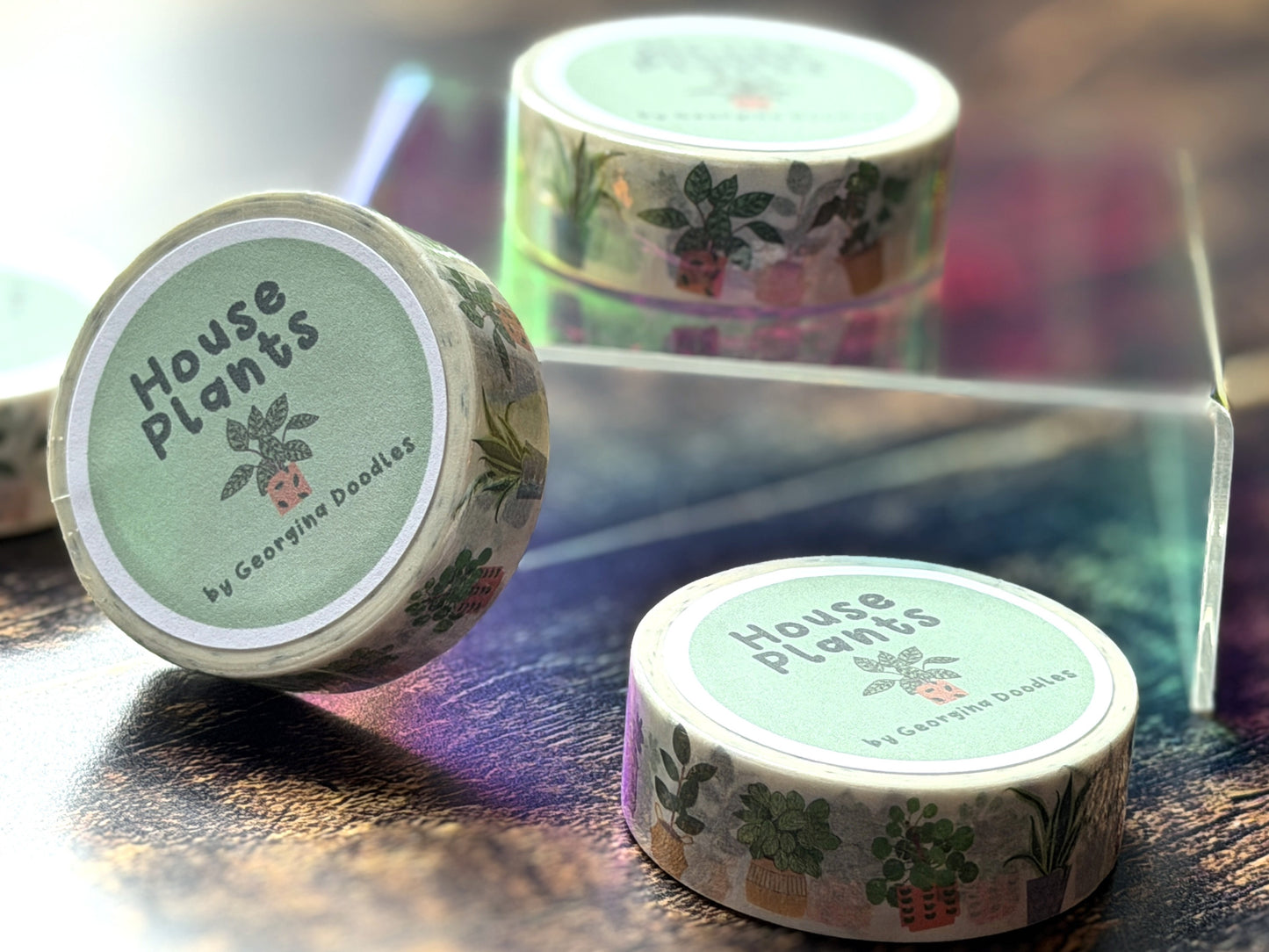 Washi tape close up featuring digitally drawn house plants