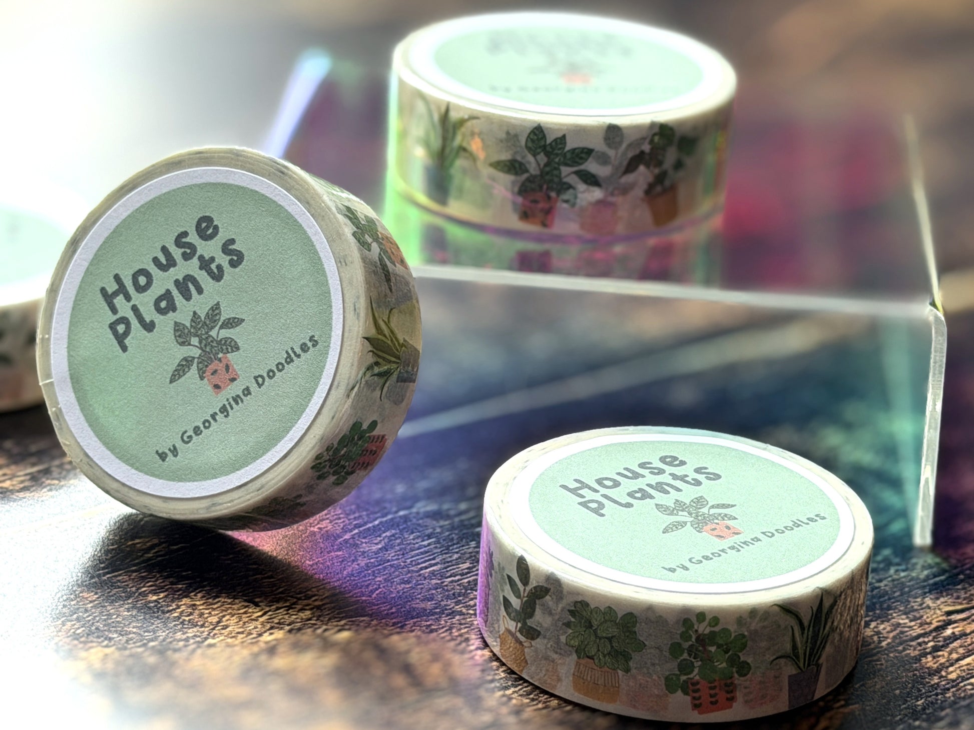 Washi tape close up featuring digitally drawn house plants