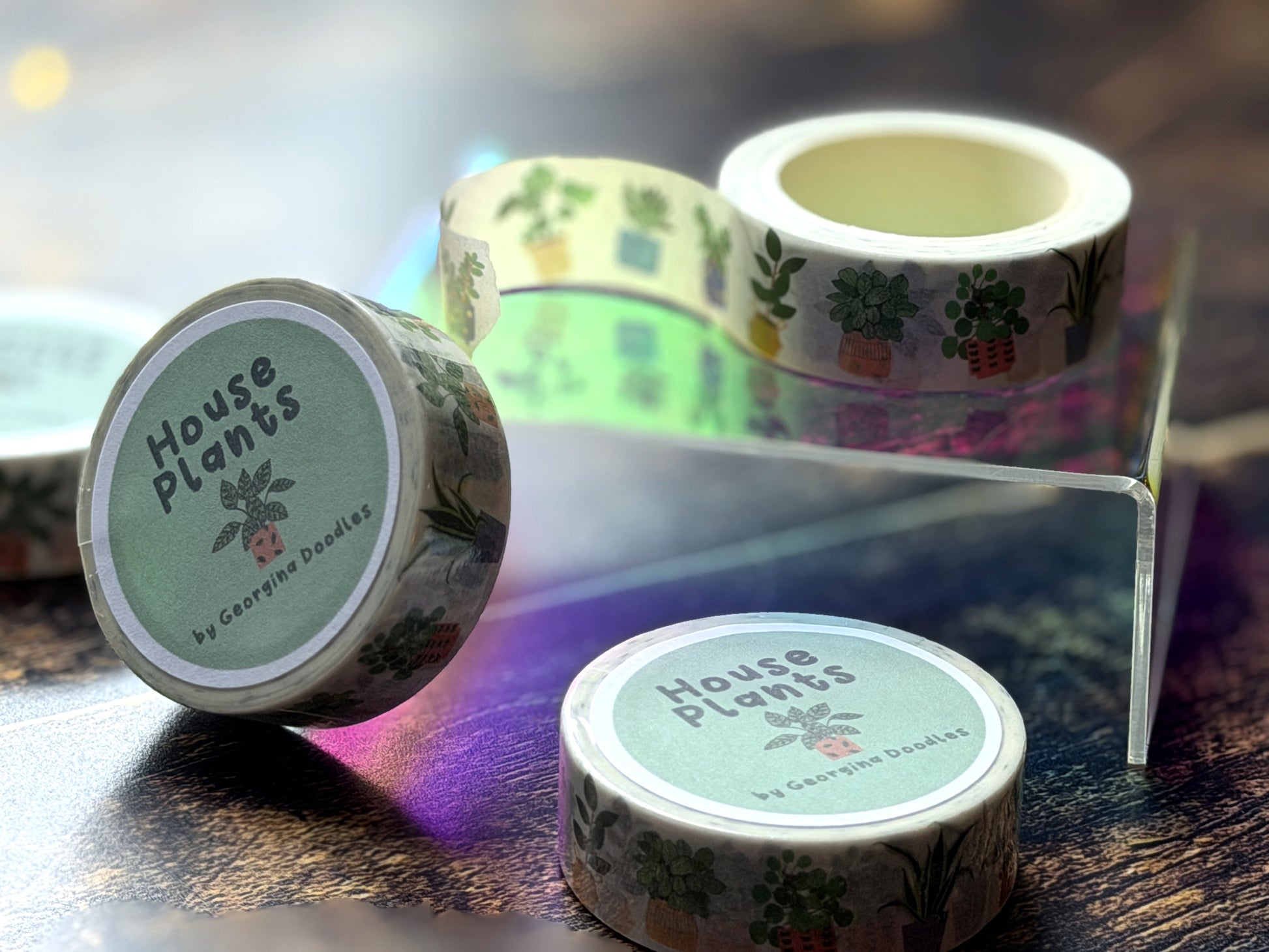 Washi tape close up featuring digitally drawn house plants