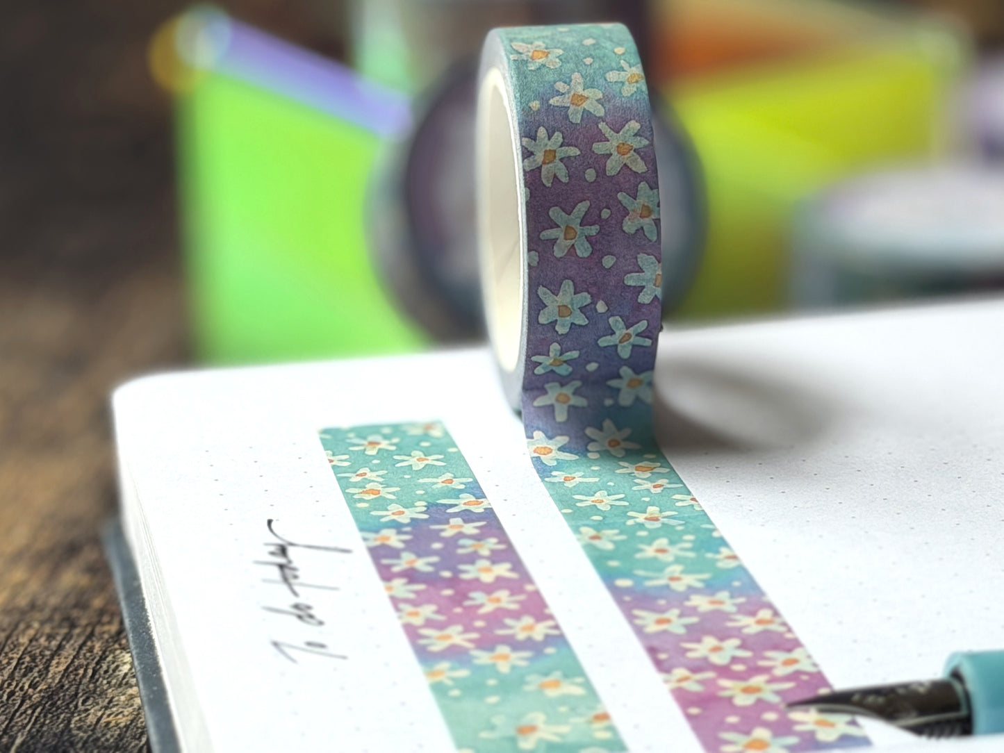 Washi tape featuring watercolour daisies