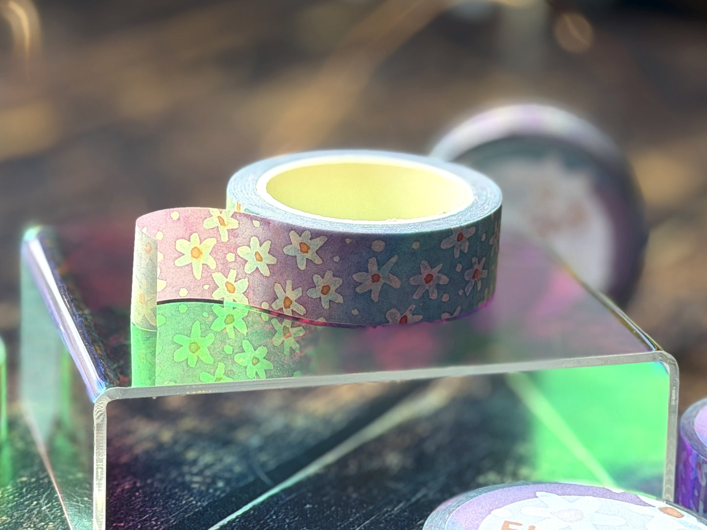 Washi tape featuring watercolour daisies
