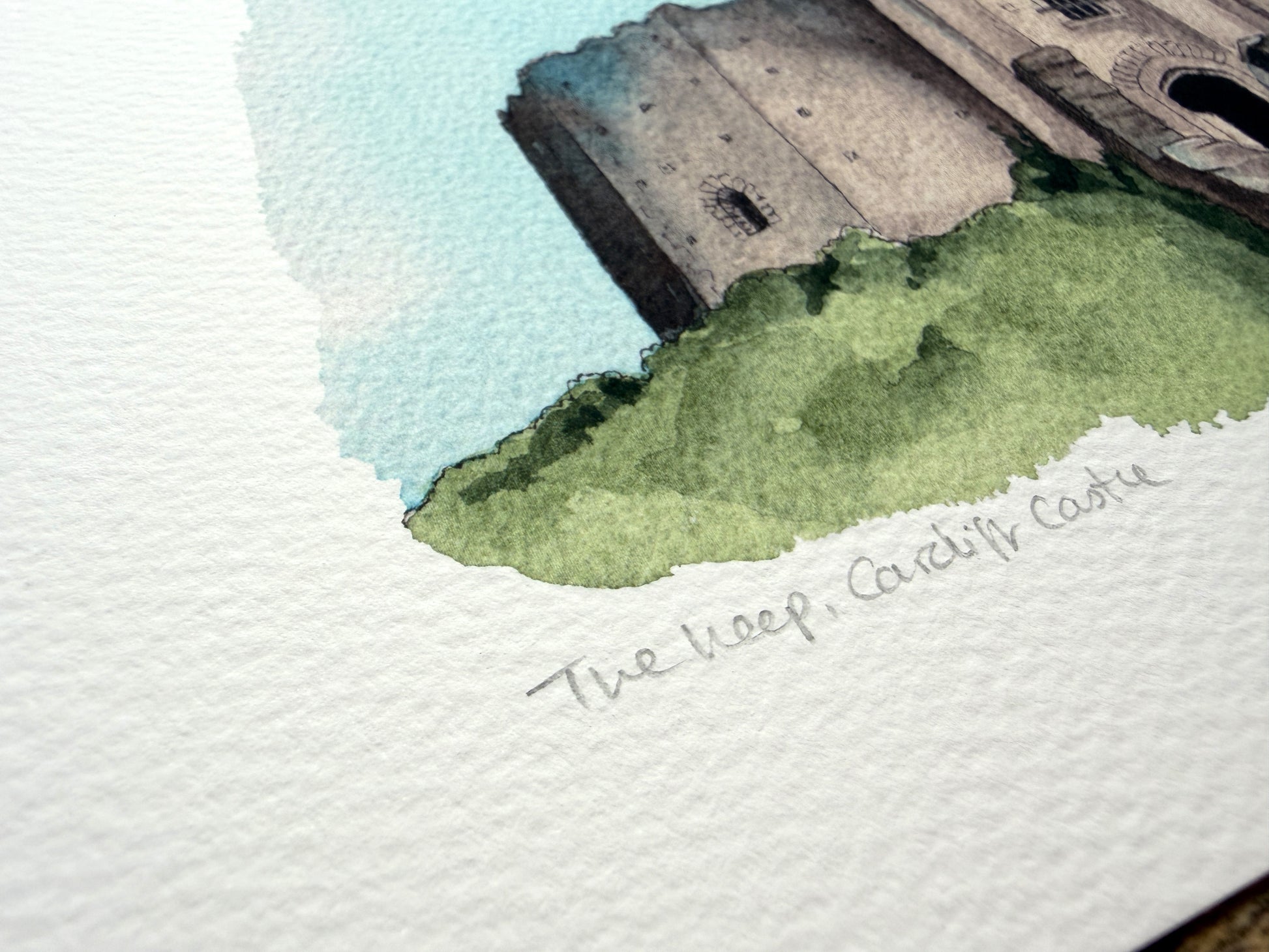 A watercolour print of Cardiff Castle