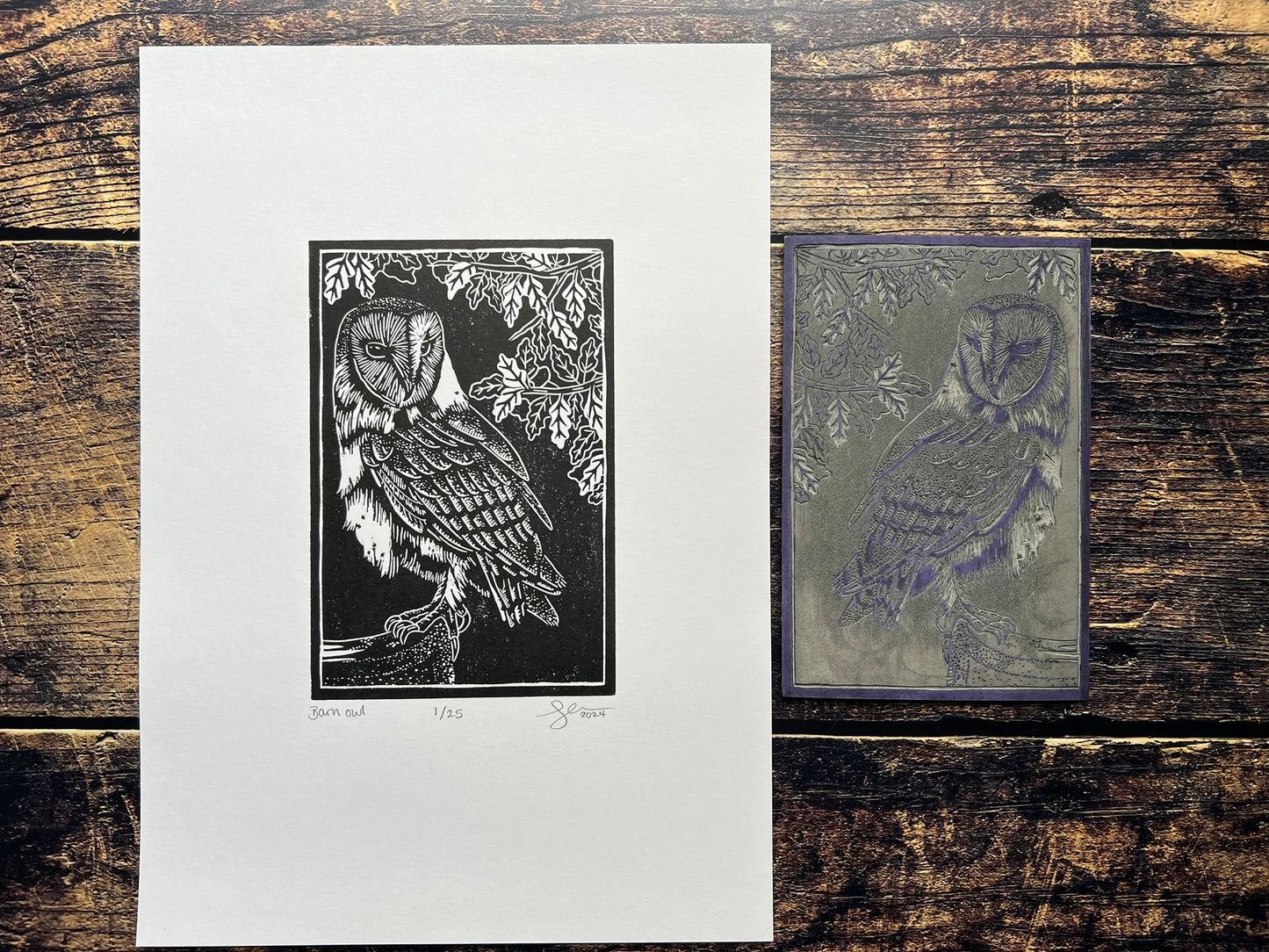 Barn owl lino print