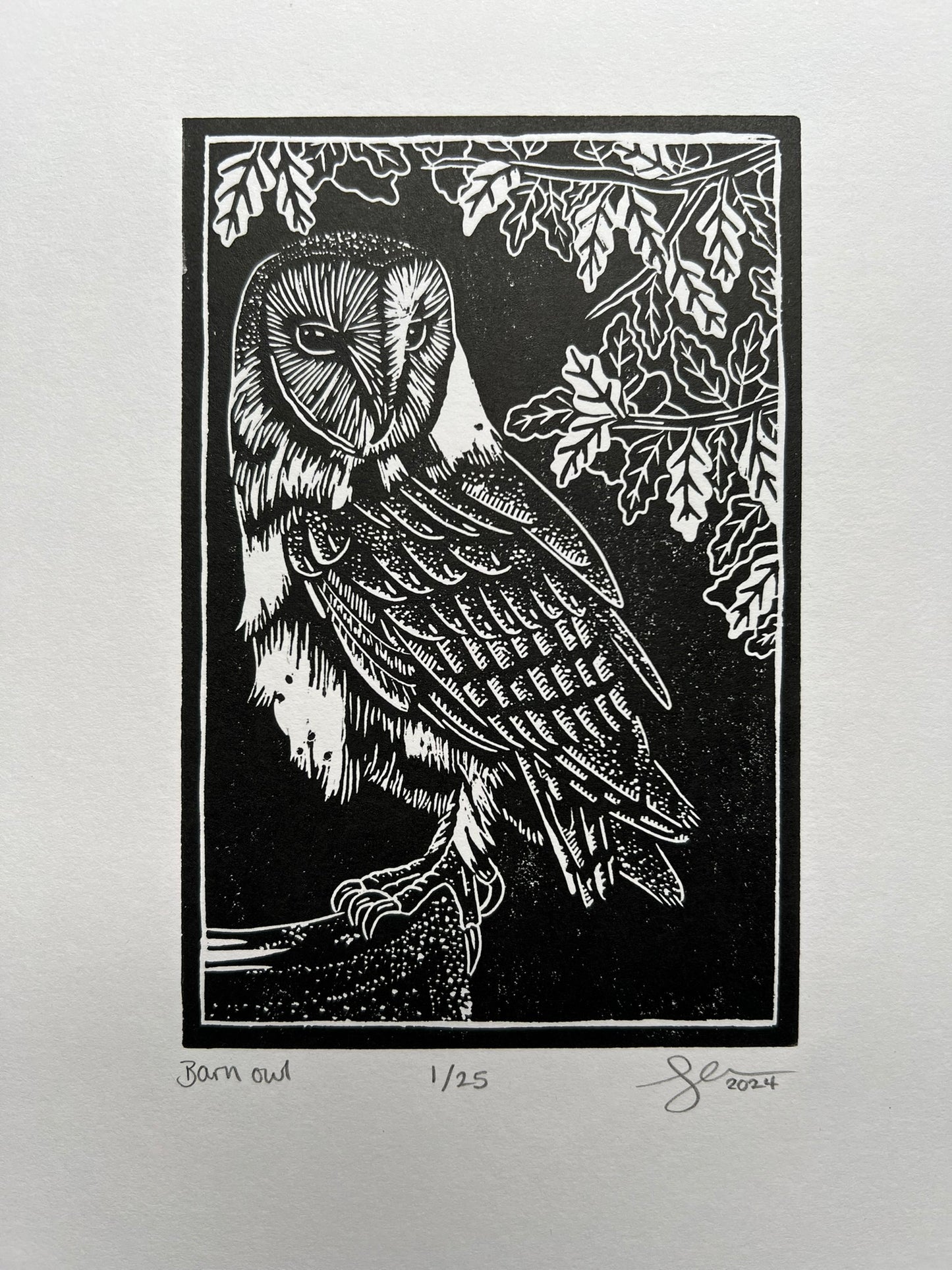 Barn owl lino print