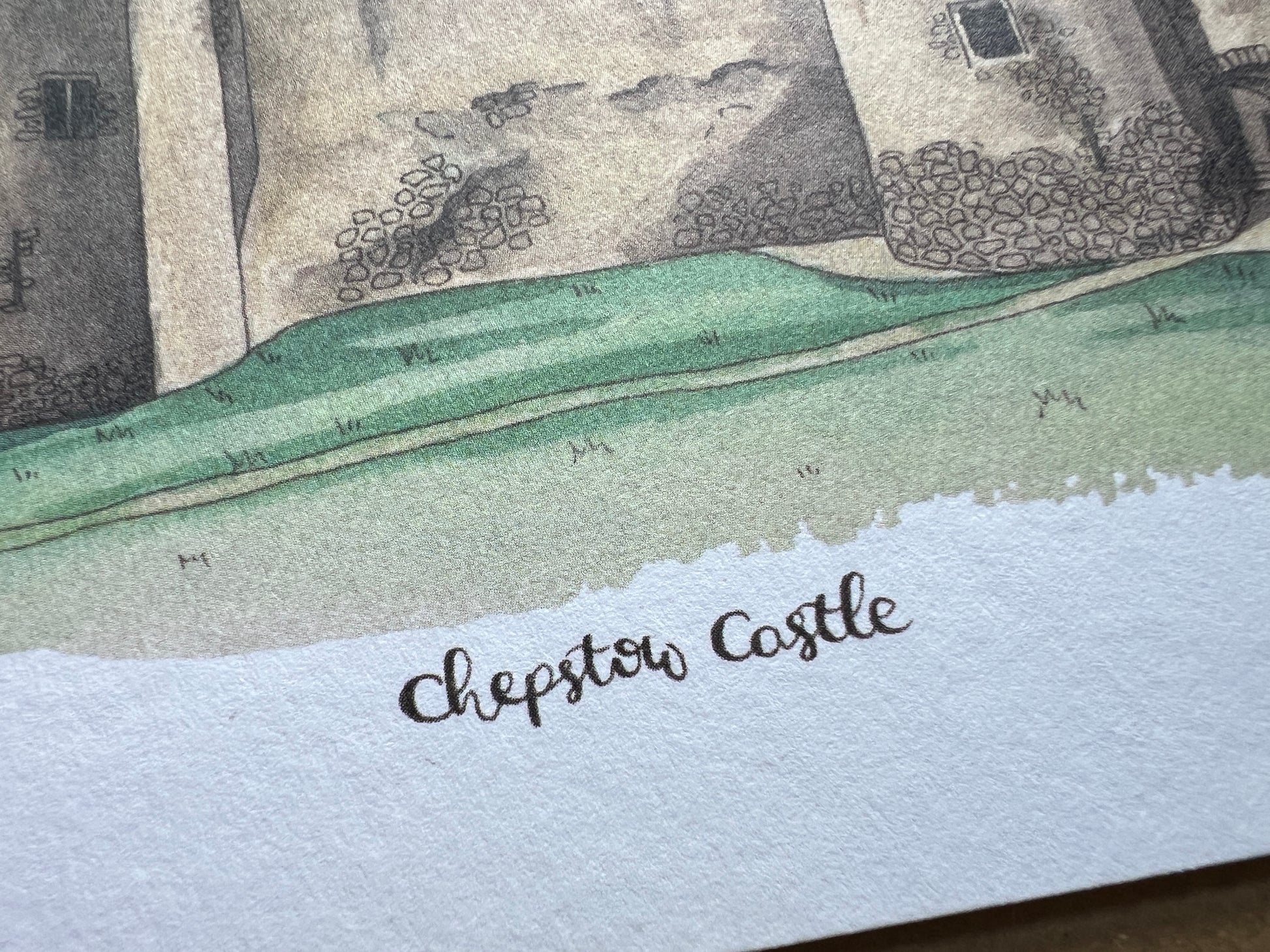 A close up showing the texture of the card and quality of the print