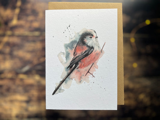 Long-tailed tit greetings card