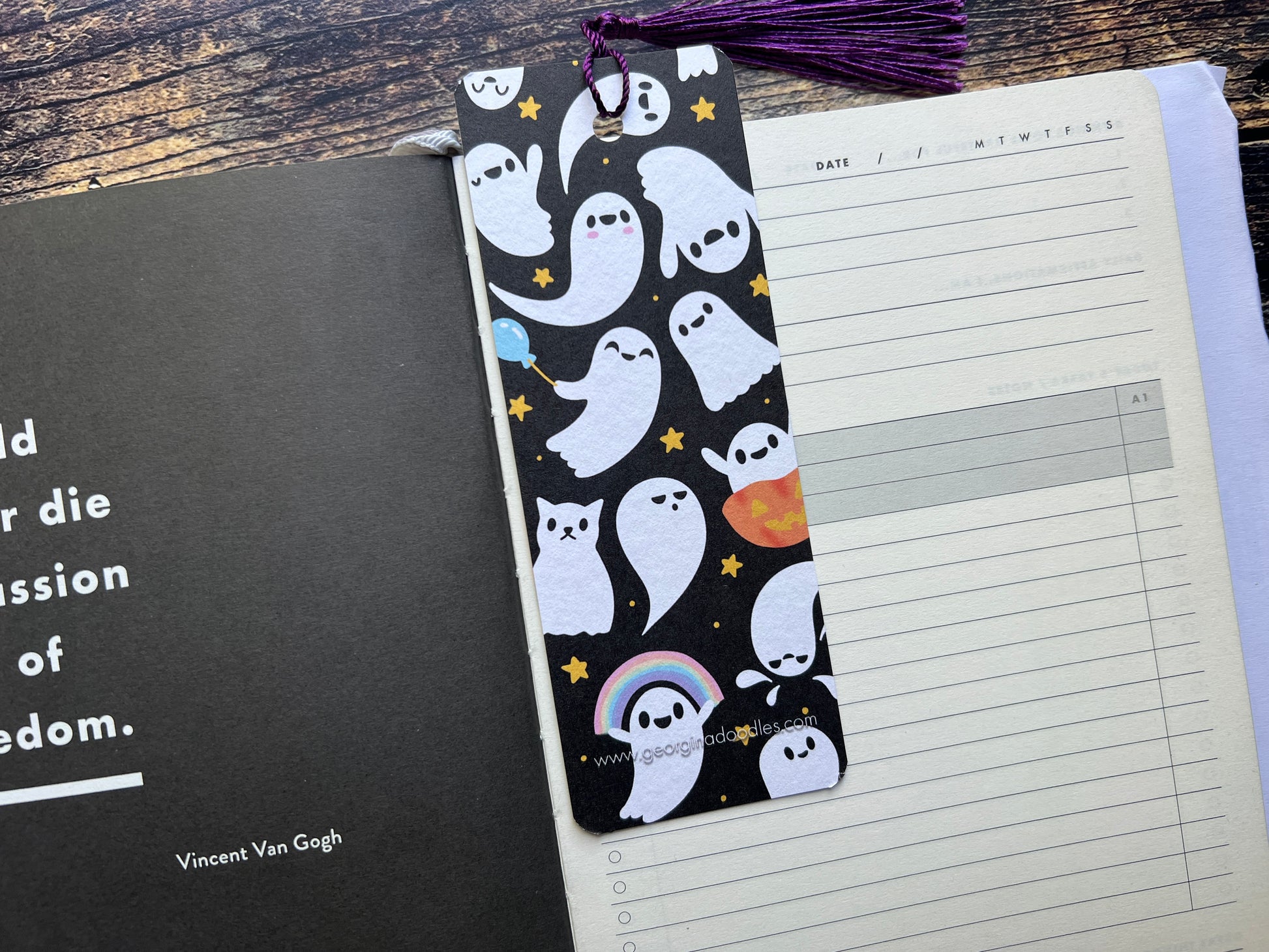 Bookmark with ghost design on a notebook