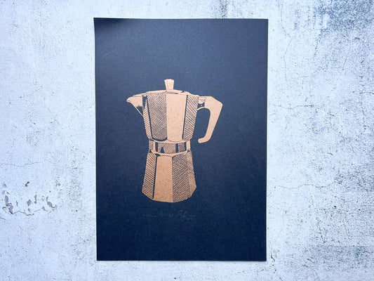 Copper moka pot lino print - SALE