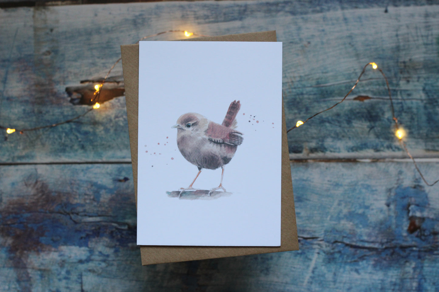 An A6 card and brown kraft envelope featuring a wren