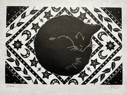 Black cat lino print