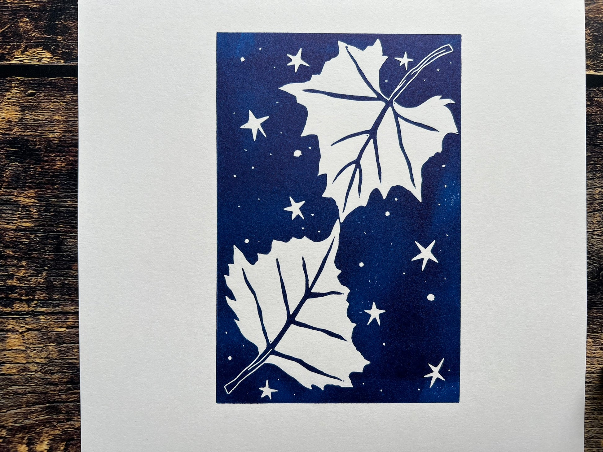 A close up of the sycamore lino print