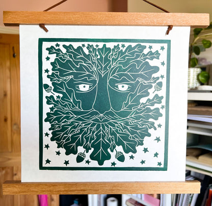Green man lino print