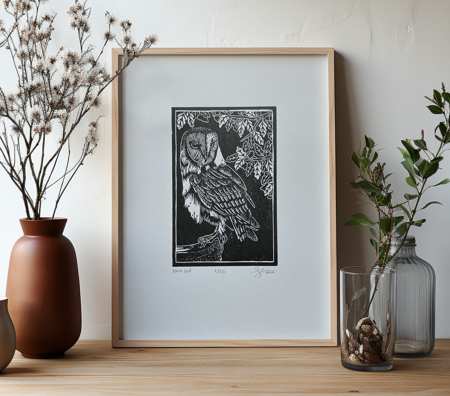 Barn owl lino print