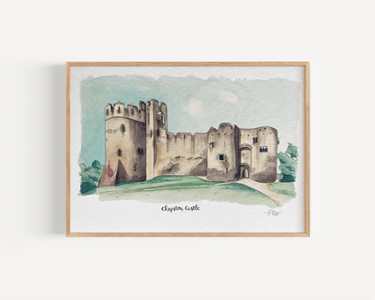 A framed A4 watercolour print of Chepstow Castle