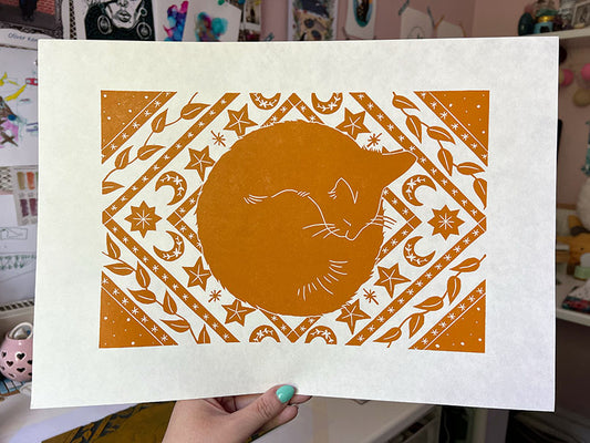 Jungle tiger linocut print, wild animal handmade linoprint, limited ed -  Little Rowan Redhead