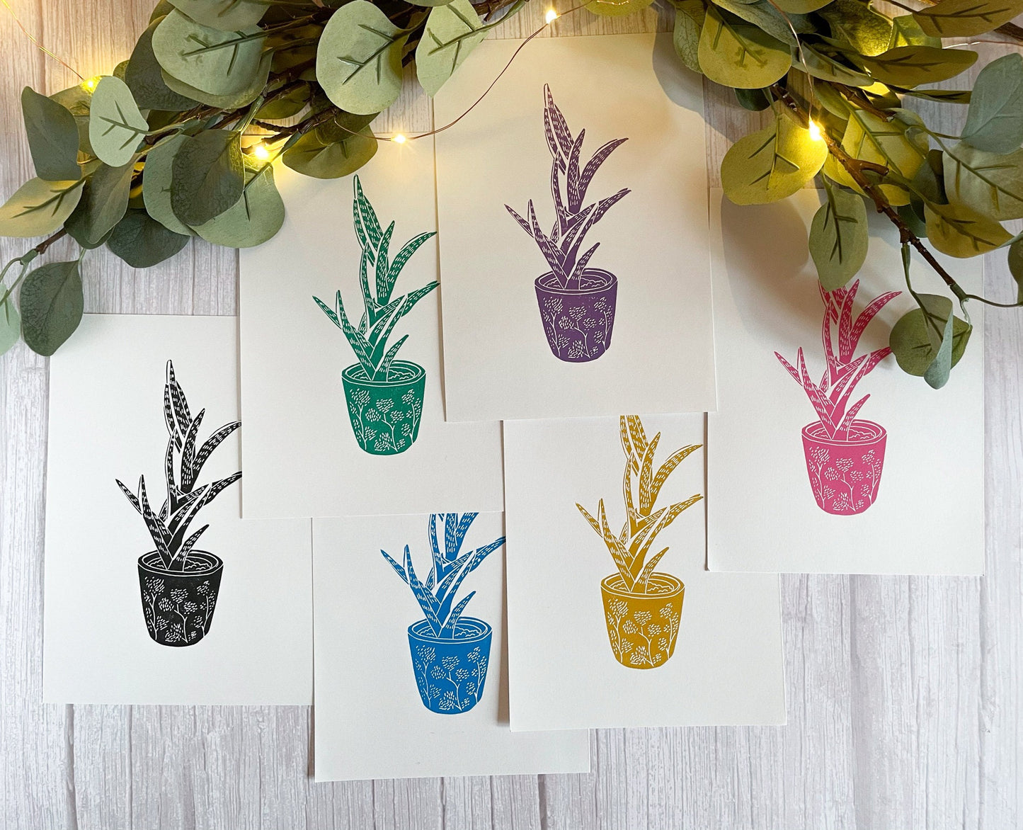 Aloe plant lino print