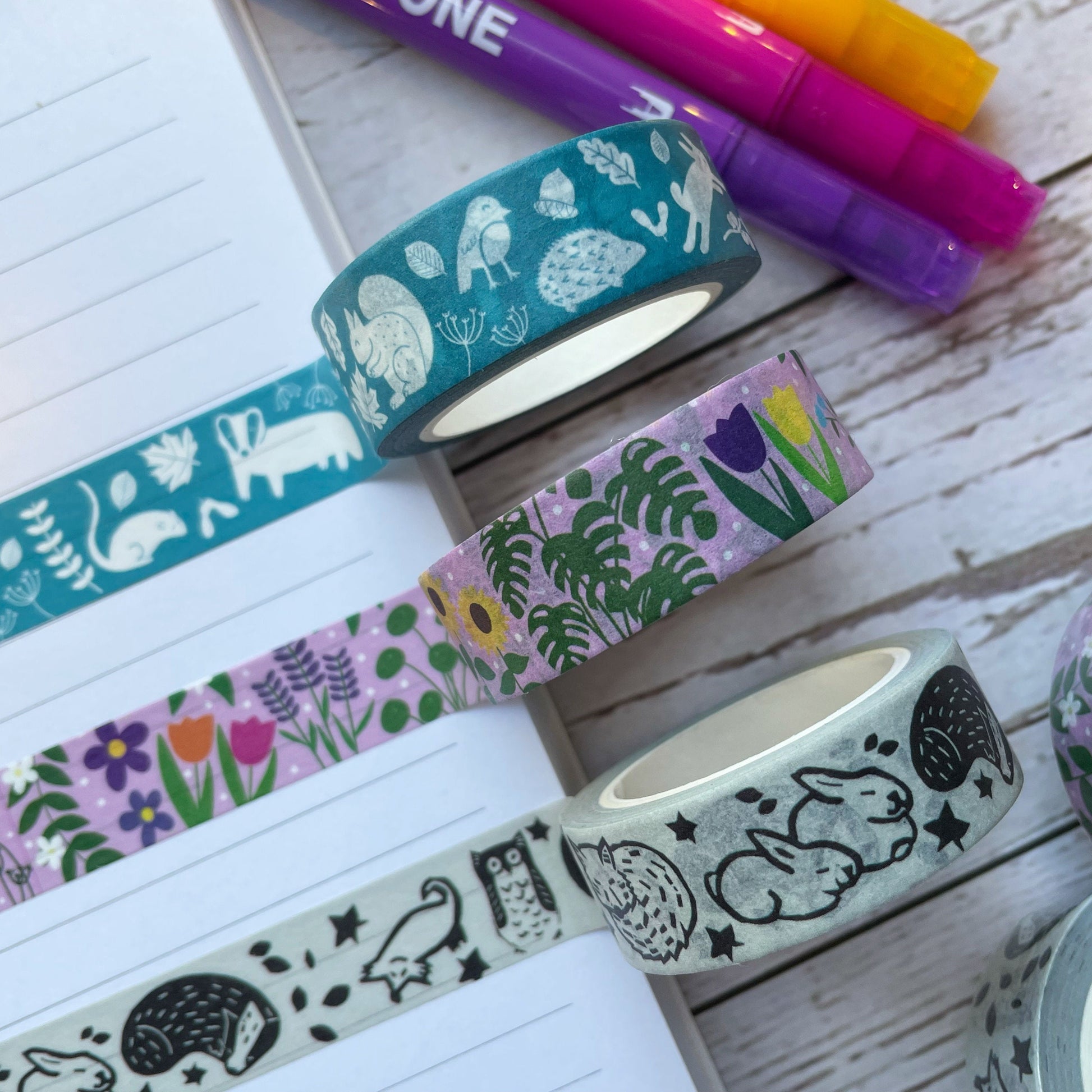 Floral Washi Tape, Eco Friendly Tape, Flowers, Stationery, Bullet